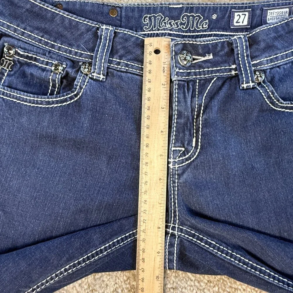 MISS ME Jeans EASY SKINNY JE5735ESR 27 Embellished Stretch HEMMED 31X26 F701
